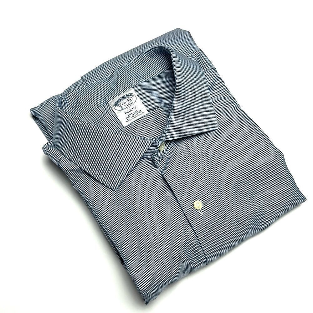 Brooks Brothers Regent Fit Button Up Shirt Cotton Houndstooth Blue White 17,5-35